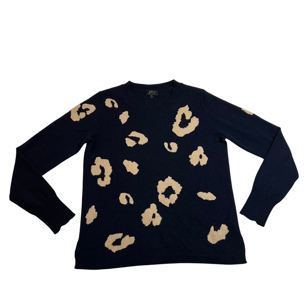 J. Crew Cashmere Everyday Leopard Print Crewneck Sweater Size S Preppy Luxury